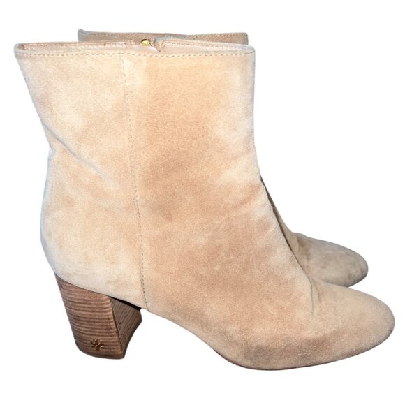 Tory Burch Brooke Suede Ankle Boot Perfect Sand 8.5M Leather Sole Stacked Heel - Picture 10 of 10